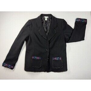 Laura Ashley Black Embellished Blazer Jacket Large Ladies Coat Sequin Trim